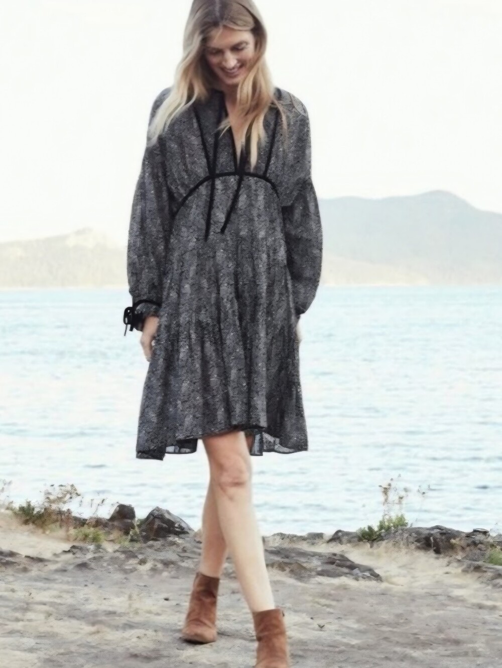 DÔEN Azalea Floral Print Long Sleeve Midi Dress